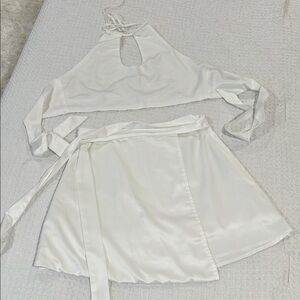 White Satin Halter Top and Skirt Set